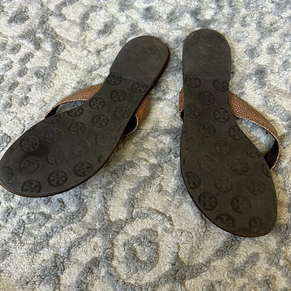 Tory Burch Brown Sandals with Gold Emblem